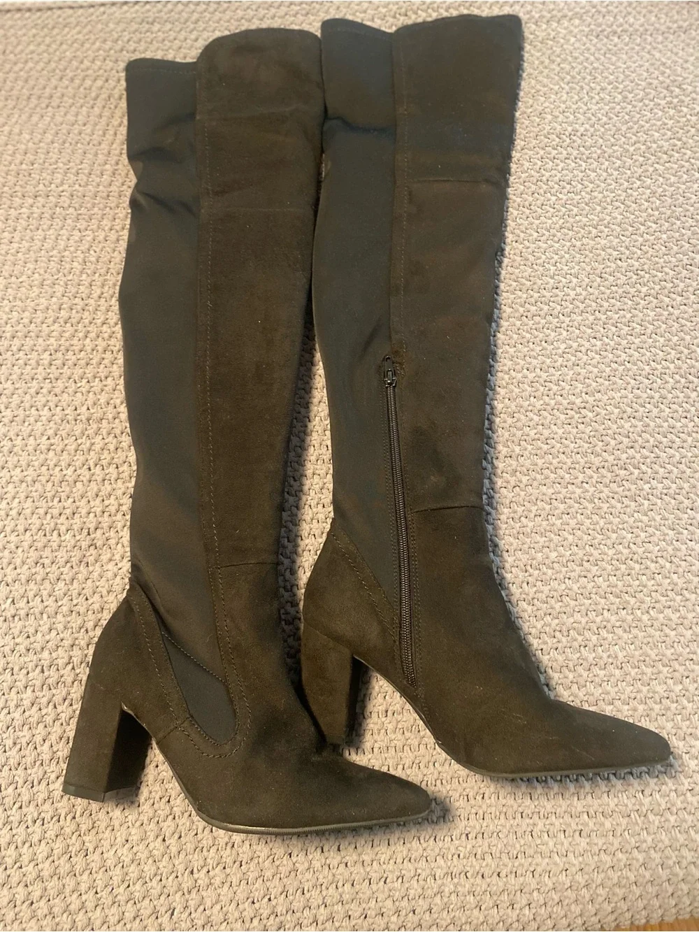Women’s Black Over-the-Knee Pointed Toe Block Heel Boots
